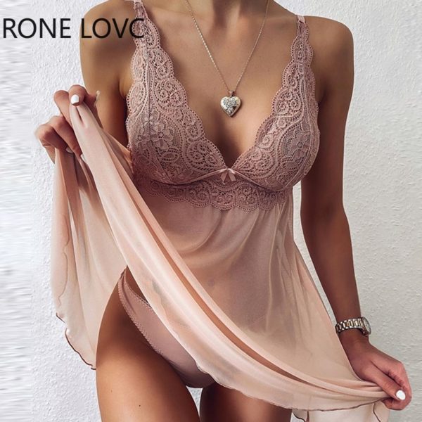 Kvačkana čipkasta mrežasta obleka z V-izrezom - slika 2