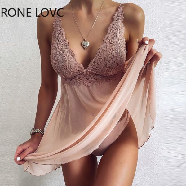 Kvačkana čipkasta mrežasta obleka z V-izrezom - slika 3